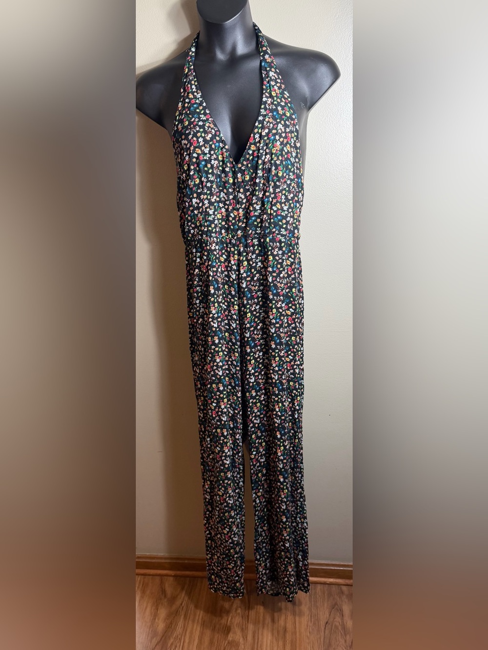 Mi Ami Floral Halter Wide Leg Jumpsuit XL Boho